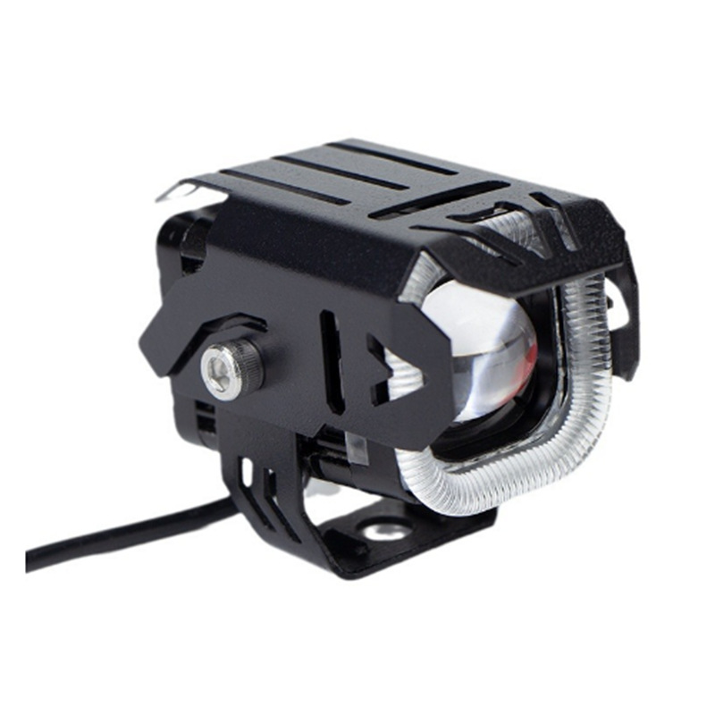 Cañón de acero universal LED motocicleta spotlight láser coche eléctrico alto y corto luz explosión flash doble lente image 5