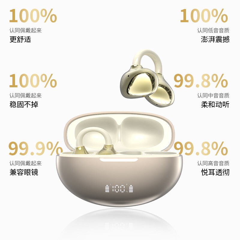 2026 New Model Bluetooth Earphones Wireless Open-Type Bone Conduction Physical Noise Reduction Ear Clip-On Cross-Border Earphones
