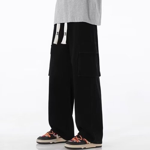 Men's Spring and Autumn Workwear Jeans with Elastic Waist Loose Straight Leg Wide Leg Versatile Casual Long Pants 2025