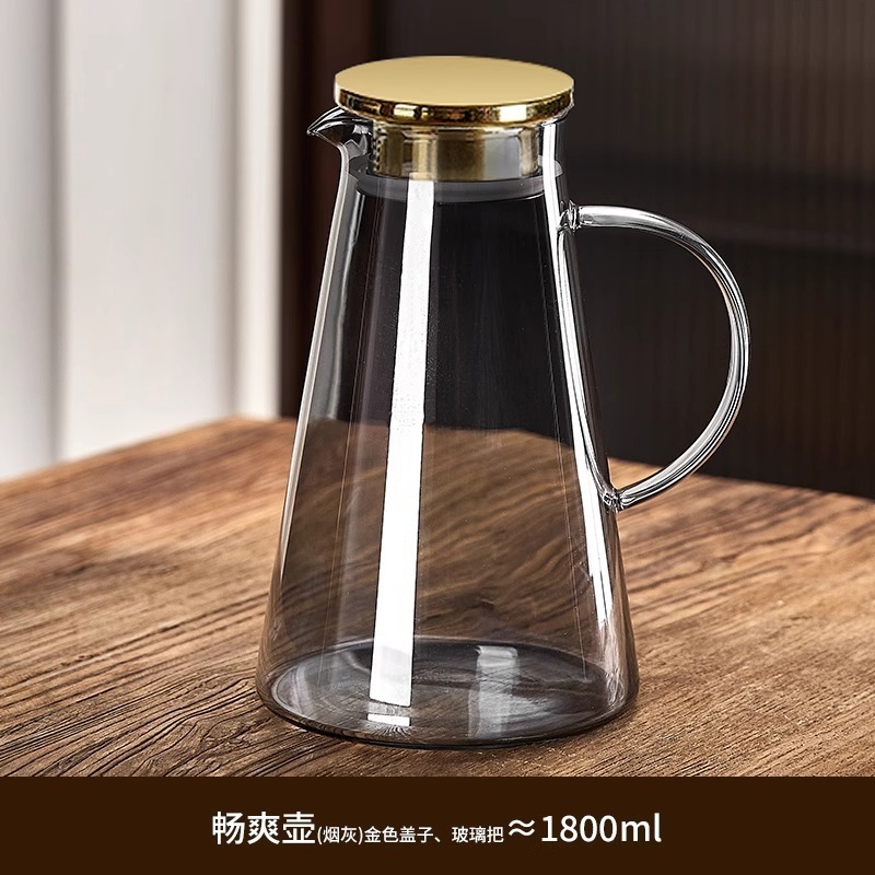 見栄えの良い家庭用コールドケトル冷水カップティーカップセット耐熱防爆高ホウケイ酸ガラス木製蓋大容量|undefined