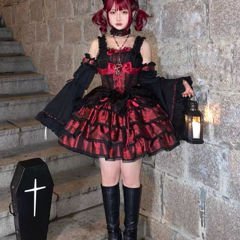 现货蔷薇执事黑红洛丽塔JSK甜辣lolita连衣裙可爱二次元cos服|undefined