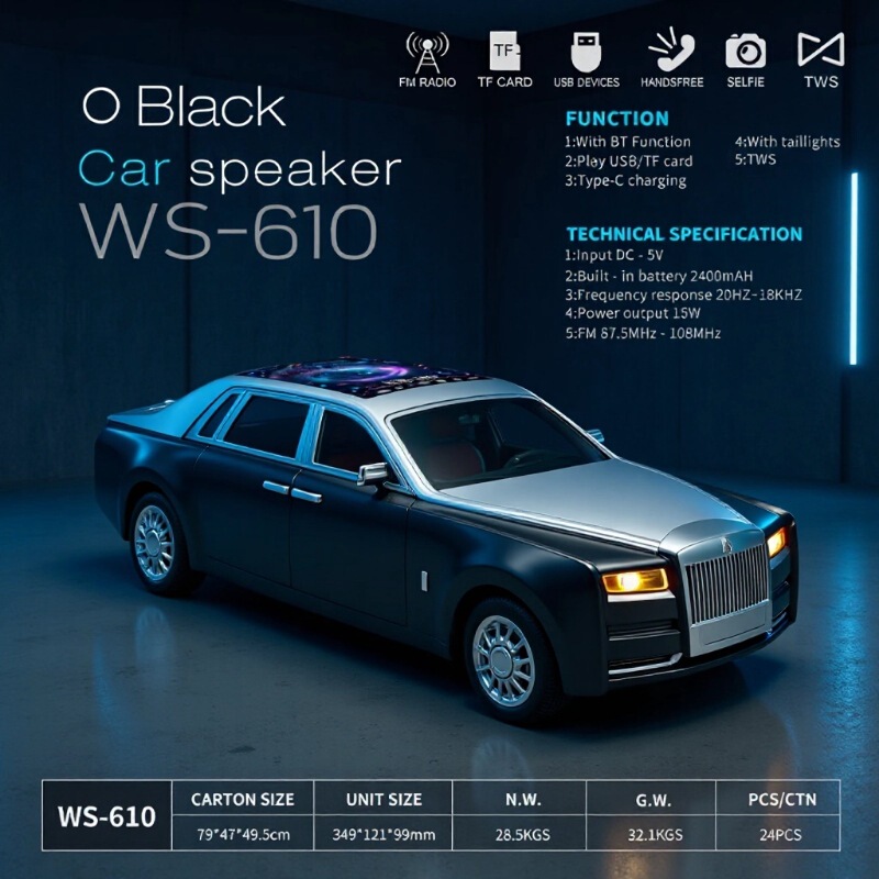 Cross-Border New Product Bluetooth Speaker Rolls-Royce Car Imitation Real Ornaments Phantom Car Model Bluetooth Speaker Gift