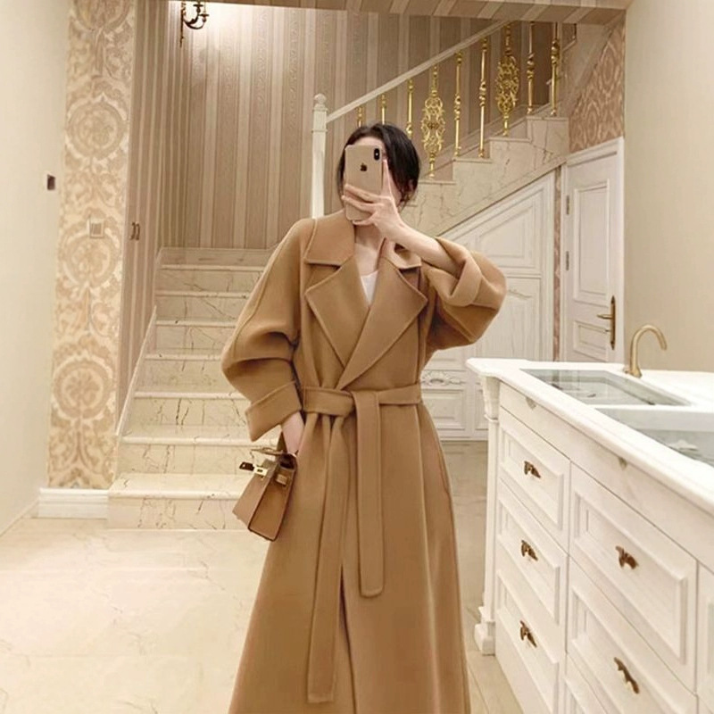 2024 New Elegant Commuter Coat Women's Spring Autumn and Winter Wool Woolen Mid-length Woolen Coat for Small Men