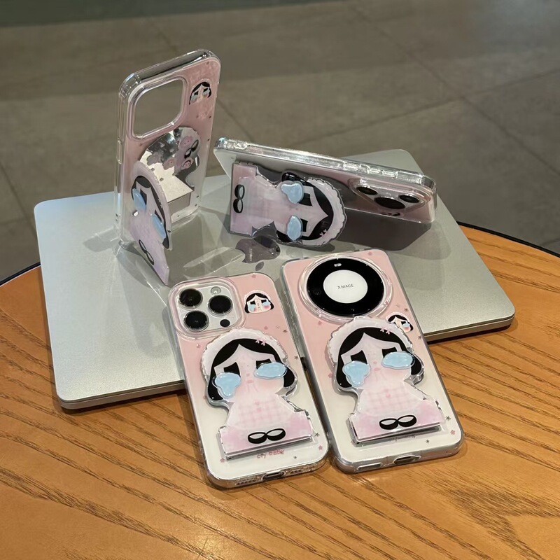 淡粉哭娃适用苹果17promax手机壳华为pura70支架vivo小米iPhone16|undefined
