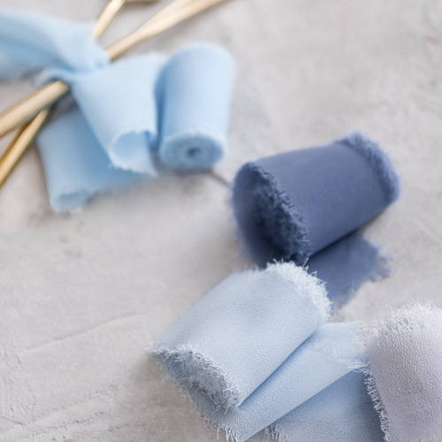 Hand-torn chiffon raw edge ribbon wedding bouquet lace ins satin ribbon strips handmade pearl chiffon ribbon