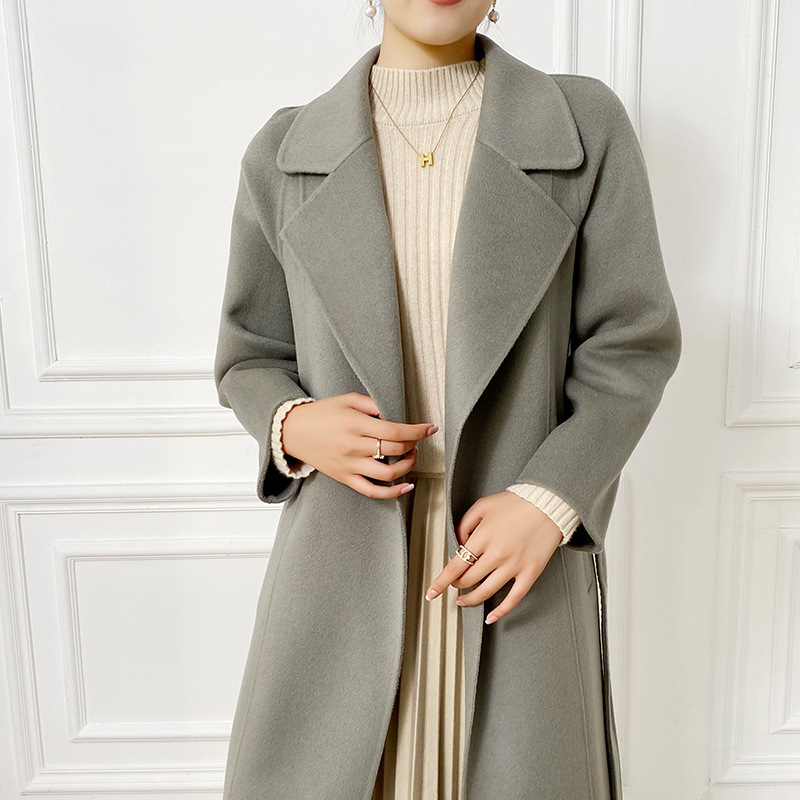 Abrigo de Cachemira de Doble Cara para Mujer 100% Lana para Otoño e Invierno