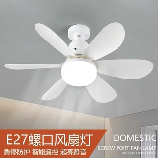E27螺口简约家用静音吊灯遥控大风力餐厅厨房一体led风扇吊扇灯