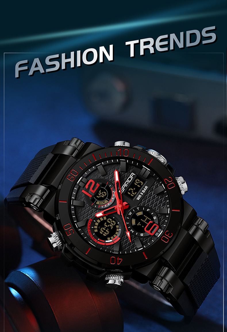 Orologio per bambini Orologio elettronico multifunzionale fosforescente impermeabile orologio da uomo tendenza nero tecnologia studenti orologio elettronico da uomo_voghion.com