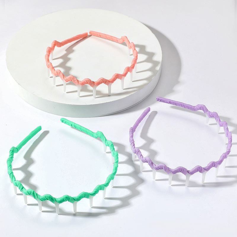 2023 nueva diadema para niños artefacto de cabello roto para mujeres pinza de pelo de presión antideslizante dentada diadema de plástico de tela fluorescente