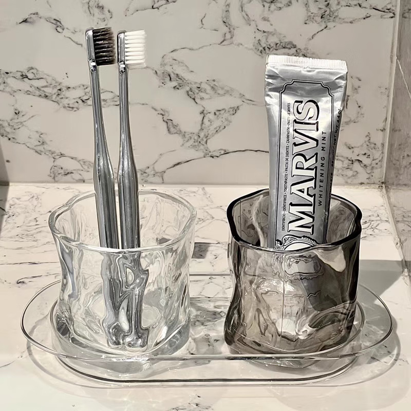 Taza de cepillo de dientes de vidrio de lujo ligero, juego de taza de lavado, taza de enjuague bucal de pareja simple para el hogar de alto valor, taza de diente, taza de cilindro dental