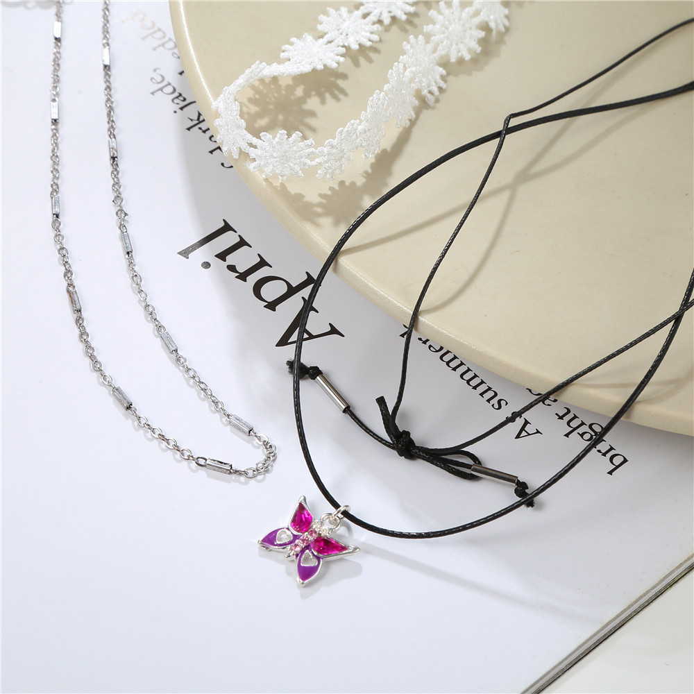 Europäische Und Amerikanische Spitze Blume Bogen Schlüsselbein Kette Mode Schmetterling Anhänger Halsband display picture 7