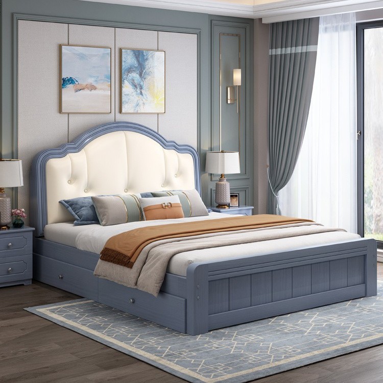 Cama de madera maciza moderna y simple estilo europeo lujo ligero 1.5m cama doble dormitorio principal 1.8 cama individual económica americana 1.2m