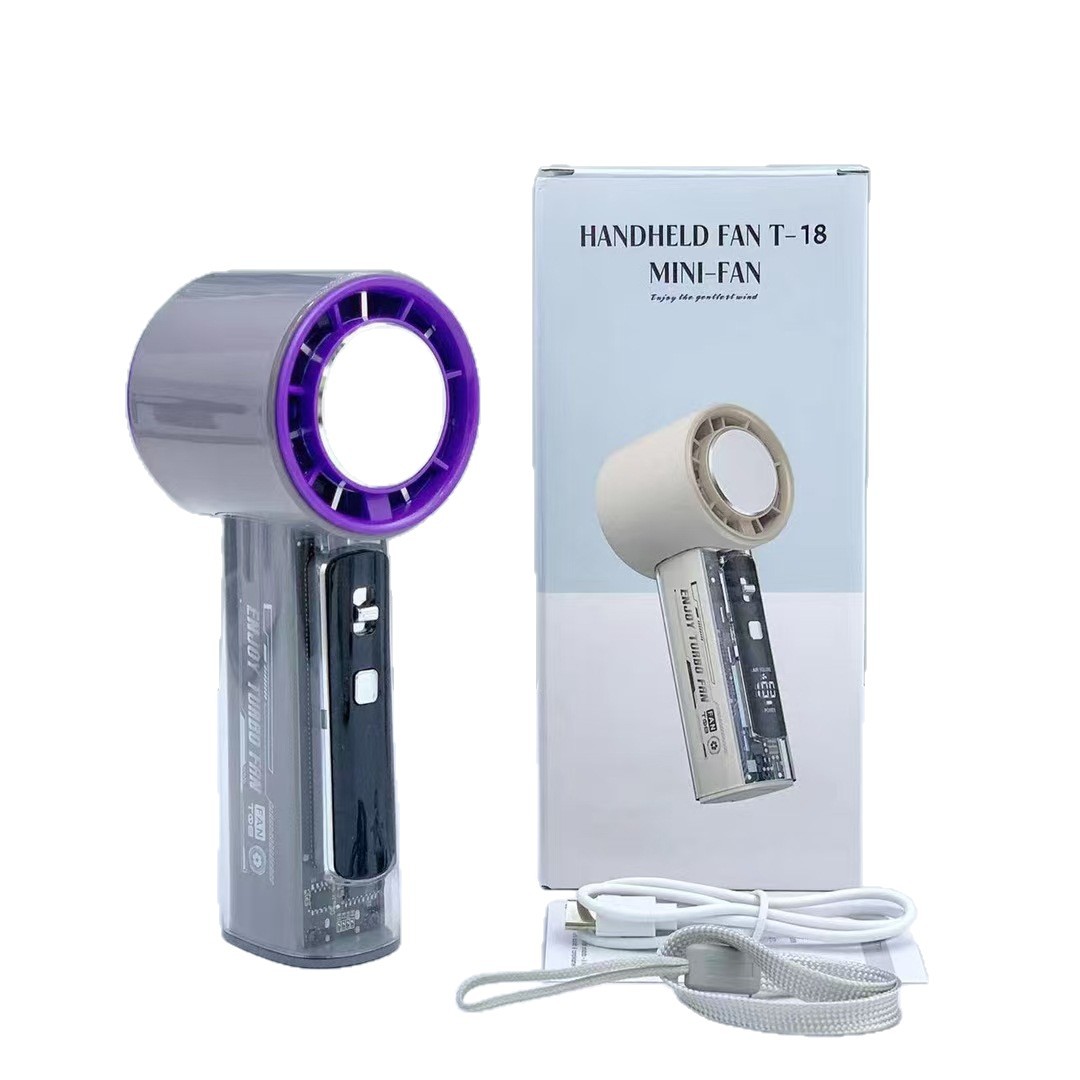 El nuevo ventilador transparente de la compresa de hielo Mecha T18, mini pantalla digital USB transfronteriza, turbo de mano violento de alta velocidad