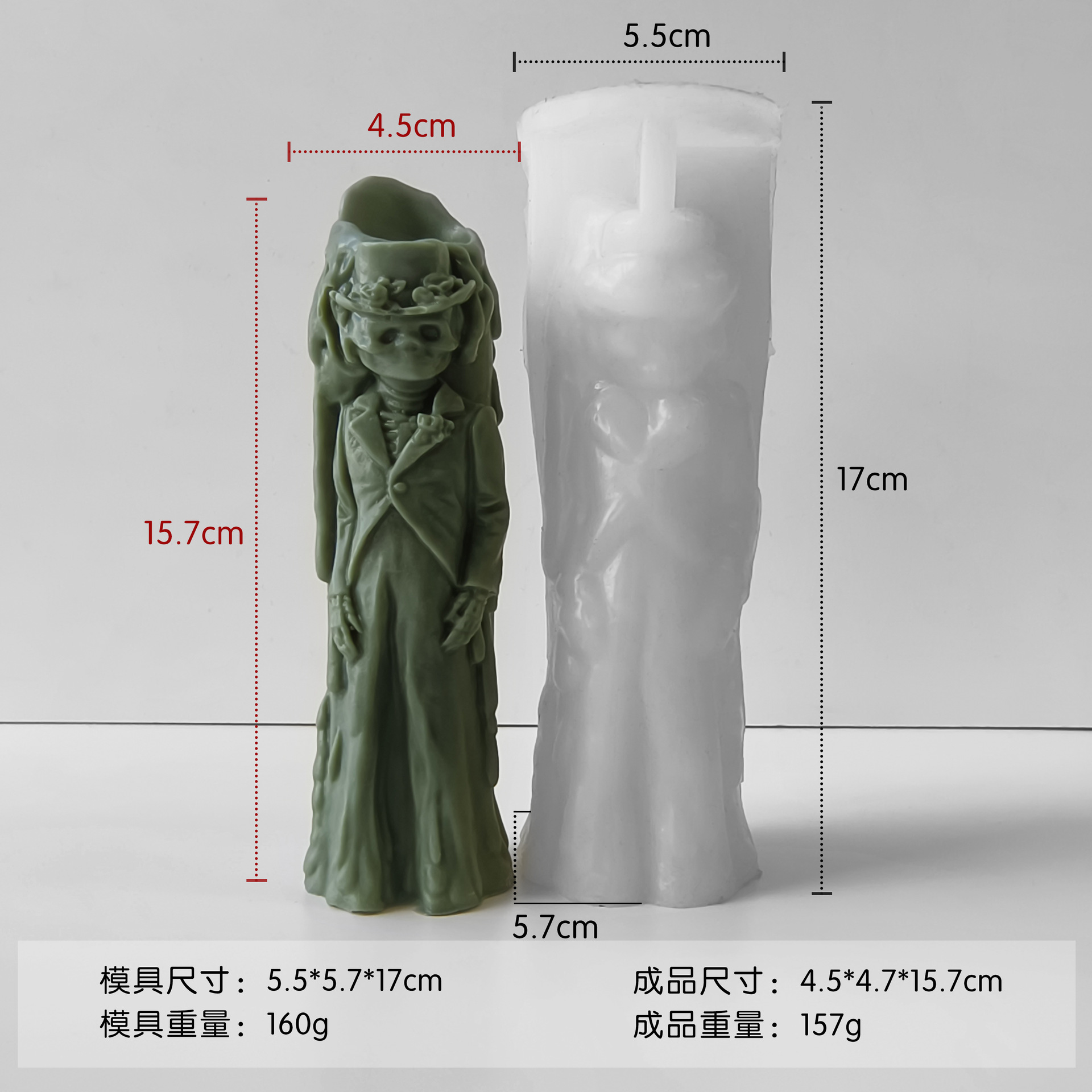 Jiahuimei Calavera de Halloween Aromaterapia Molde Vela DIY Vela de yeso de Pascua Abrasivo de silicona