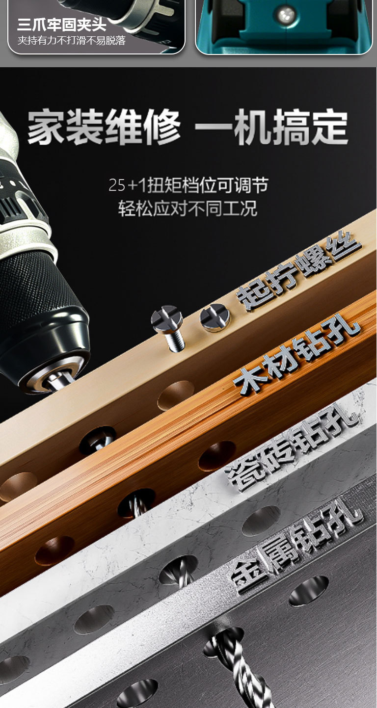 Cross-border foreign trade hand electric drill, impact drill, rechargeable lithium electric drill, hand-held drill, multi-function electric screwdriver tool set