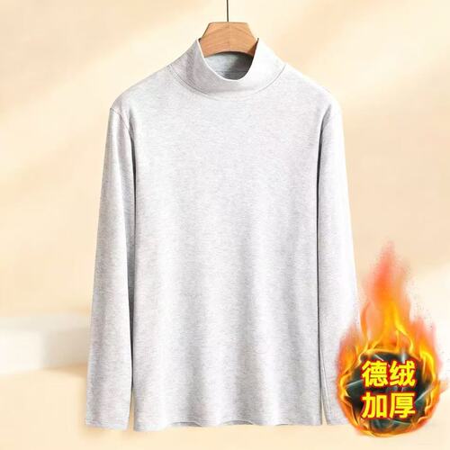 Special counter price double-sided velvet mid-aged men's padded and thick half-high collar long-sleeved T-shirt for autumn and winter wearing as base layer