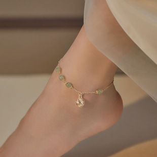 Palace Bell Hetian Jade Anklet Women's High-End Summer Ins Niche 2023 New Trendy Bell Bracelet Anklet Jewelry