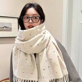 新款彩色波点流苏围巾秋冬披肩两用女加厚学院风软糯情侣羊绒围巾