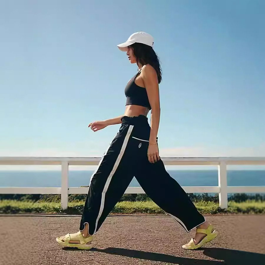 Women's Casual Loose Striped Sweatpants Style High Waist Elastic Drawstring Wide Leg Pants_voghion.com