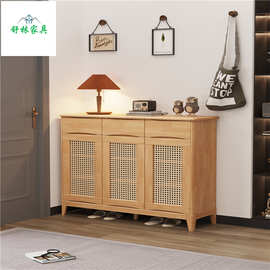 实木鞋柜家门口入户玄关柜一体门厅隔断柜藤编新款轻奢家用大容量