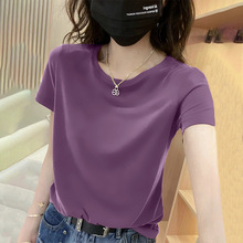 中年女装纯色夏装短袖t恤女夏季2025新款时尚洋气修身薄款上衣