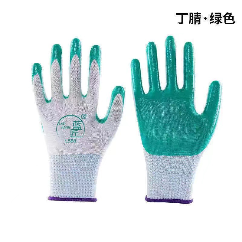Guantes de seguridad laboral de nitrilo 13 agujas de nylon a prueba de aceite resistente al desgaste con adhesivo al por mayor antideslizante sitio de construcción