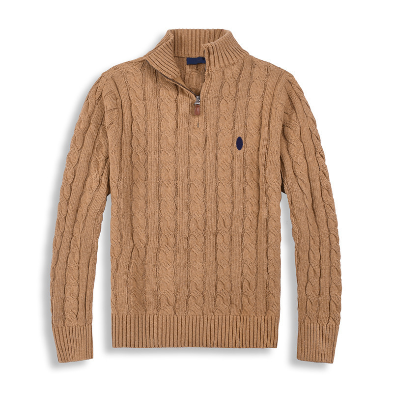 Rl Men's Autumn and Winter Stand-Up Collar Twist Knitted Sweater Pony Logo Casual Wool Blend Thickeneded Warm Pullover