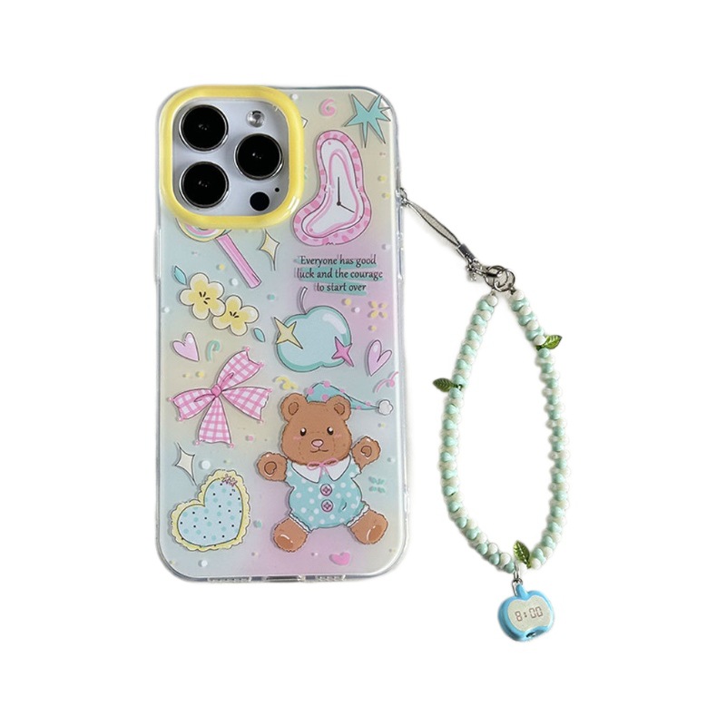 Aplicable Apple 16promax lindo oso IMD bowknot funda para teléfono móvil iphone15 funda protectora de cadena 14
