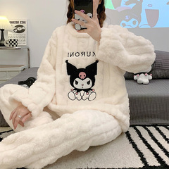 2024爆発的なクロミ冬のパジャマ女性は、ぬいぐるみの少女アニメのカジュアルな甘い家庭服セットを厚くした