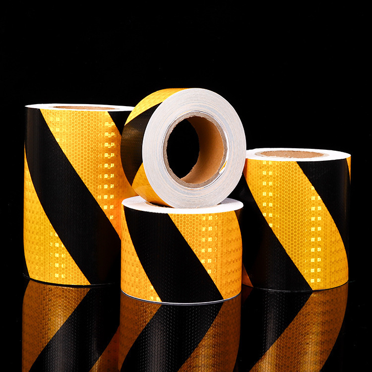 厂家黄黑斜纹反光胶带贴 夜间道路可撕反光条 装饰贴5*25米可订制