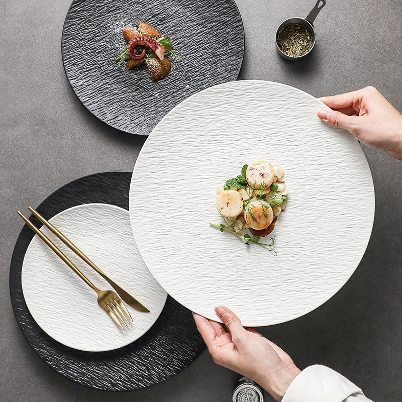Ceramic Steak Plate with a High-End Stone Pattern, Western-Style Dinner Plate, Round Plate for Home Use, Flat Plate, Pasta Plate, Hotel Personalized Dish Plate Ceramic Steak Plate with a High-End Stone Pattern, Western-Style Dinner Plate, Round Plate for Home Use, Flat Plate, Pasta Plate, Hotel Personalized Dish Plate