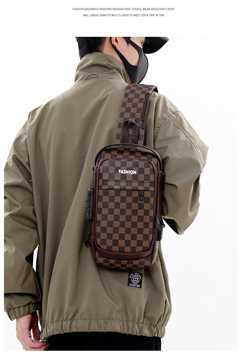 Men's chest bag, crossbody bag, anti-theft password lock, single-shoulder backpack, best-selling water-resistant storage bag, outdoor chest bag undefined