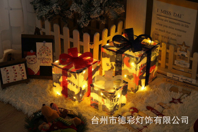 LEDクリスマスプレゼント箱三点セット越境新作クリスマス装飾灯シチュエーションアレンジ装飾灯|undefined