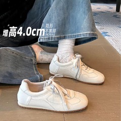 牛皮版~4cm小个子内增高黑色德训鞋女2025新款拼色软底休闲小白鞋
