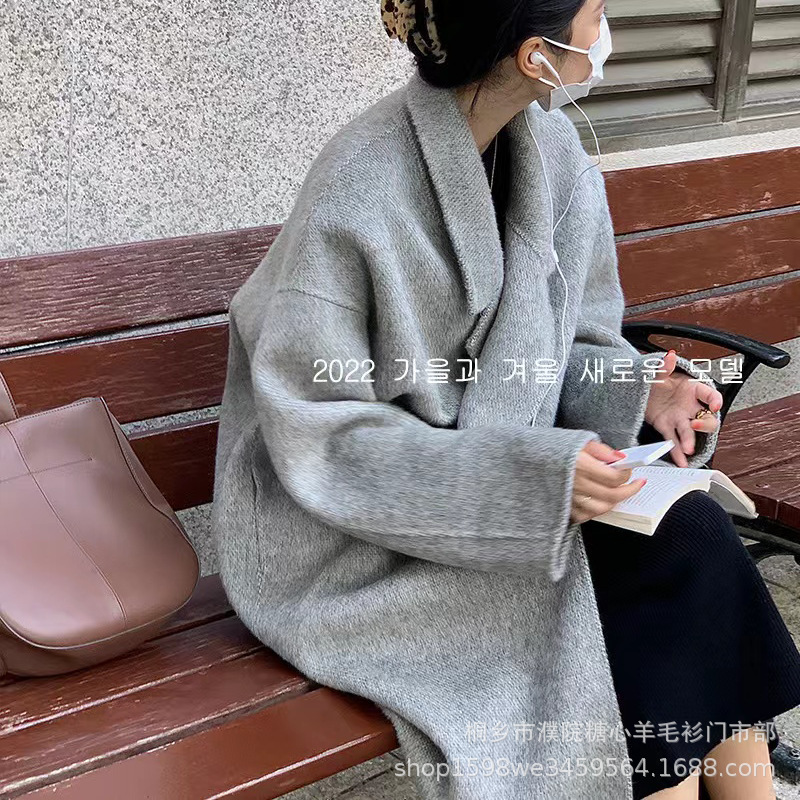 2025年新作 両面ウールコート レディース 4つボタン 韓国風 アルパカ混 ロング丈 ゆったり カジュアルジャケット 女性用