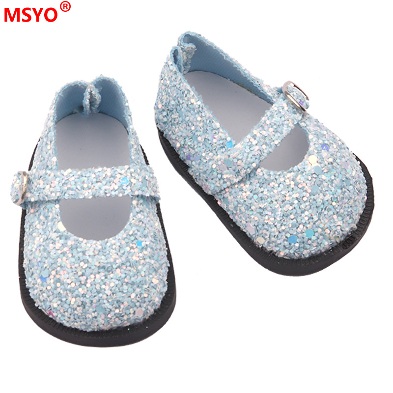 18 pulgadas American Girl muñeca zapatos 43cm muñeca lindo arco amor lentejuelas zapatos muñeca zapatos de lona