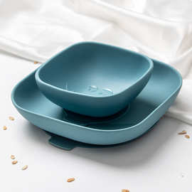 欧式便携方形一体式儿童硅胶辅食碗防滑吸盘宝宝餐盘恶魔系列果盘