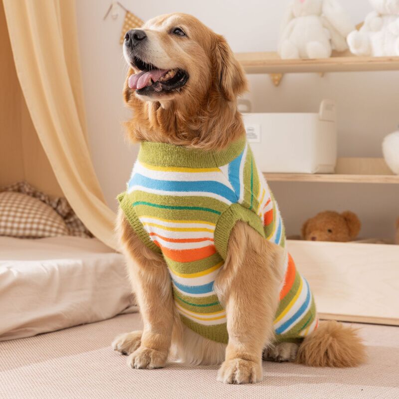 简约风狗狗衣服秋冬百搭条纹毛衣两脚无袖大狗狗衣服金毛宠物衣服|undefined