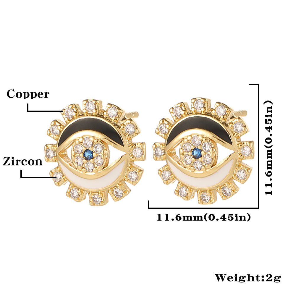 Ethnic Style Geometric Devilu0027S Eye Copper Ear Studs Inlay Zircon Copper Earrings