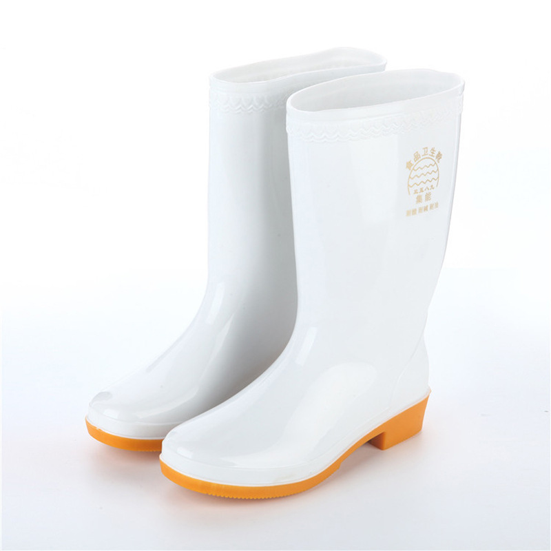 Factory Direct Selling Shuangqian White Oil-Resistant Acid-Base Resistant High-Cut Food Boots Work Rain Boots Kitchen Shoes