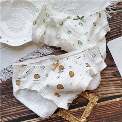 Fresh Treasure # Cute Cotton Print Fruit Leaf Edge Ribbed Comfort Waist Cincher Women's Underwear