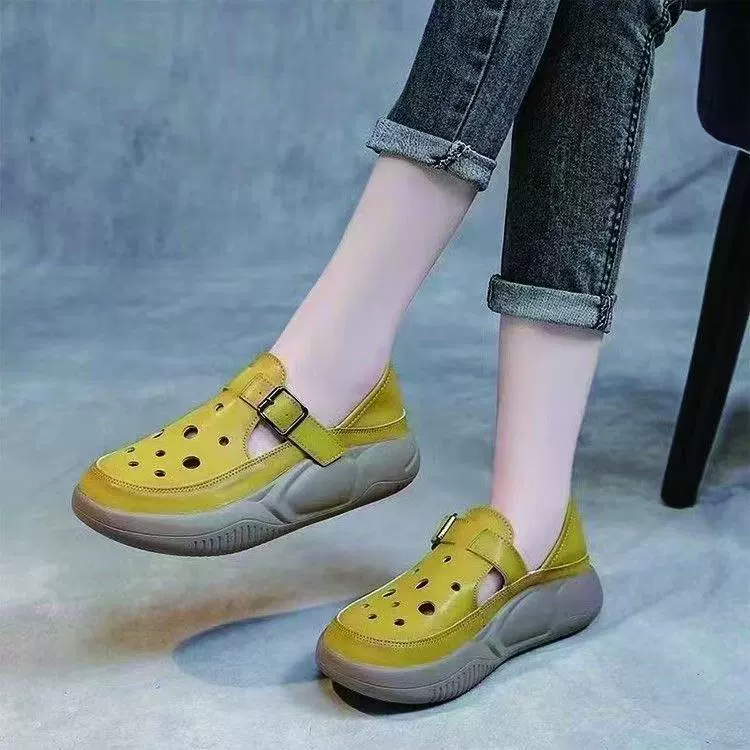 Летние дышащие модные женские сабо 2025 года, закрытые, с перфорацией, на толстой подошве, повседневные, универсальные кроссовки
