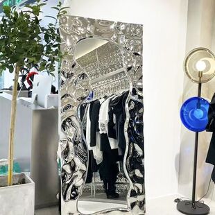 Full-Length Floor-To-Ceiling Mirror Stainless Steel Water Ripple Wall-Mounted Simple Dressing Mirror Clothing Store Photo Props Floor-Standing