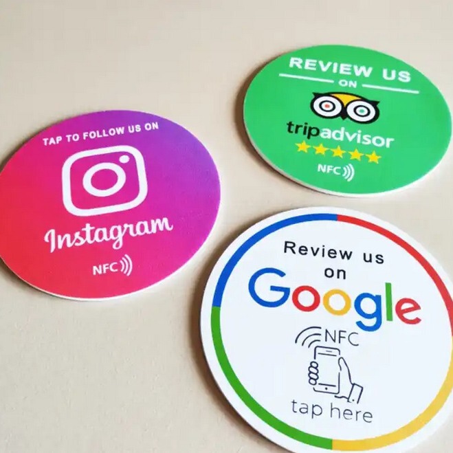 100mm round nfc Google praise card NTAG 213 round NFC card business Facebook TIKTOK praise card