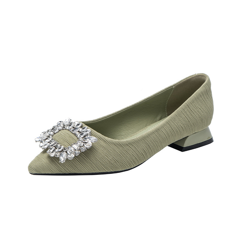 Su Yan Yan es el mismo ballet ~ botón cuadrado de diamante de punta V zapatos planos de ballet de tacones de mujer primavera