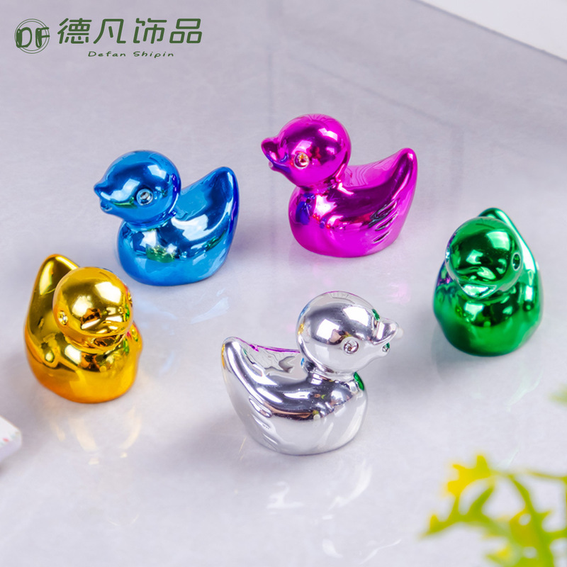 Cross-Border Creative Colorful Electroplated Duck Resin Crafts Mini Small Ornaments DIY Car Desktop Decorations