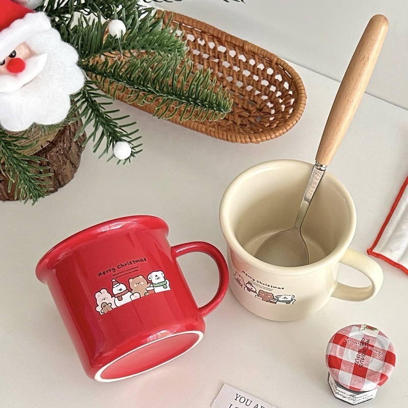 Ins新年クリスマスマグカップ新型アニメ熊陶磁器カップコーヒーカップカップルカップギフトカップ|undefined