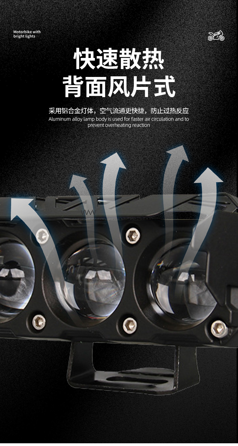 Cross-border exclusive motorcycle LED headlight, white and yellow high/low beam external electric motorcycle front headlight