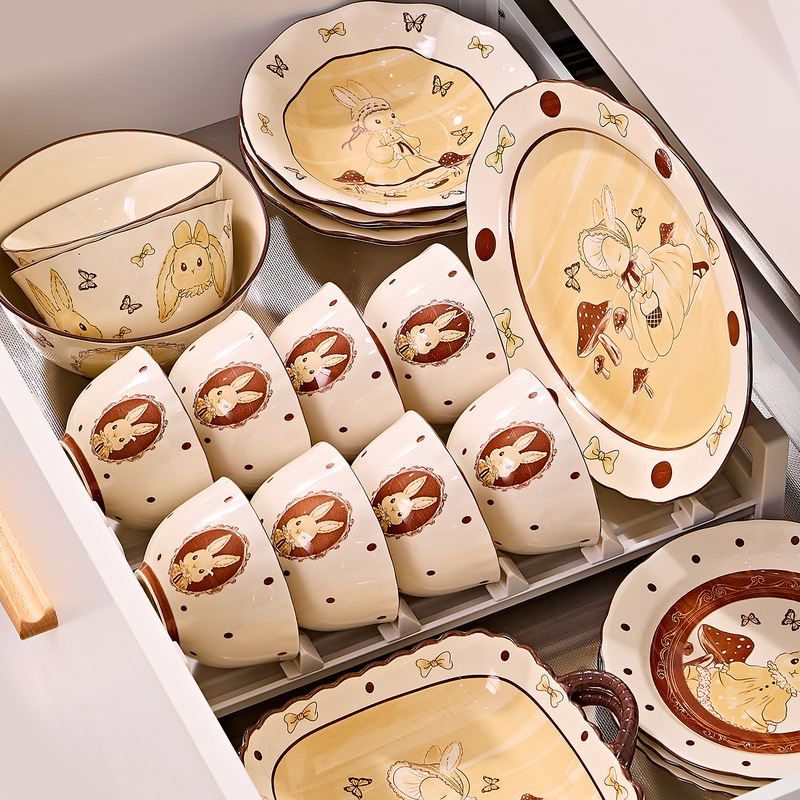 Retro Underglaze Color High-End Tableware New Style Rice Bowl, Dish Plate, Chopsticks, Bowl and Plate Set for Home Use Retro Underglaze Color High-End Tableware New Style Rice Bowl, Dish Plate, Chopsticks, Bowl and Plate Set for Home Use