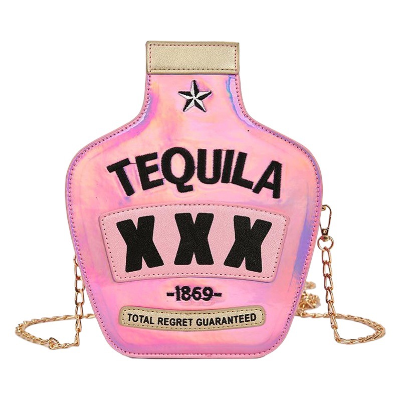 Foreign Trade New Summer Laser Sequin Wine Bottle Shoulder Bag Creative Reflective Distinctive Embroidered Letters Crossbody Bag Women's Bag